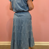 Tiered Denim Midi Skirt