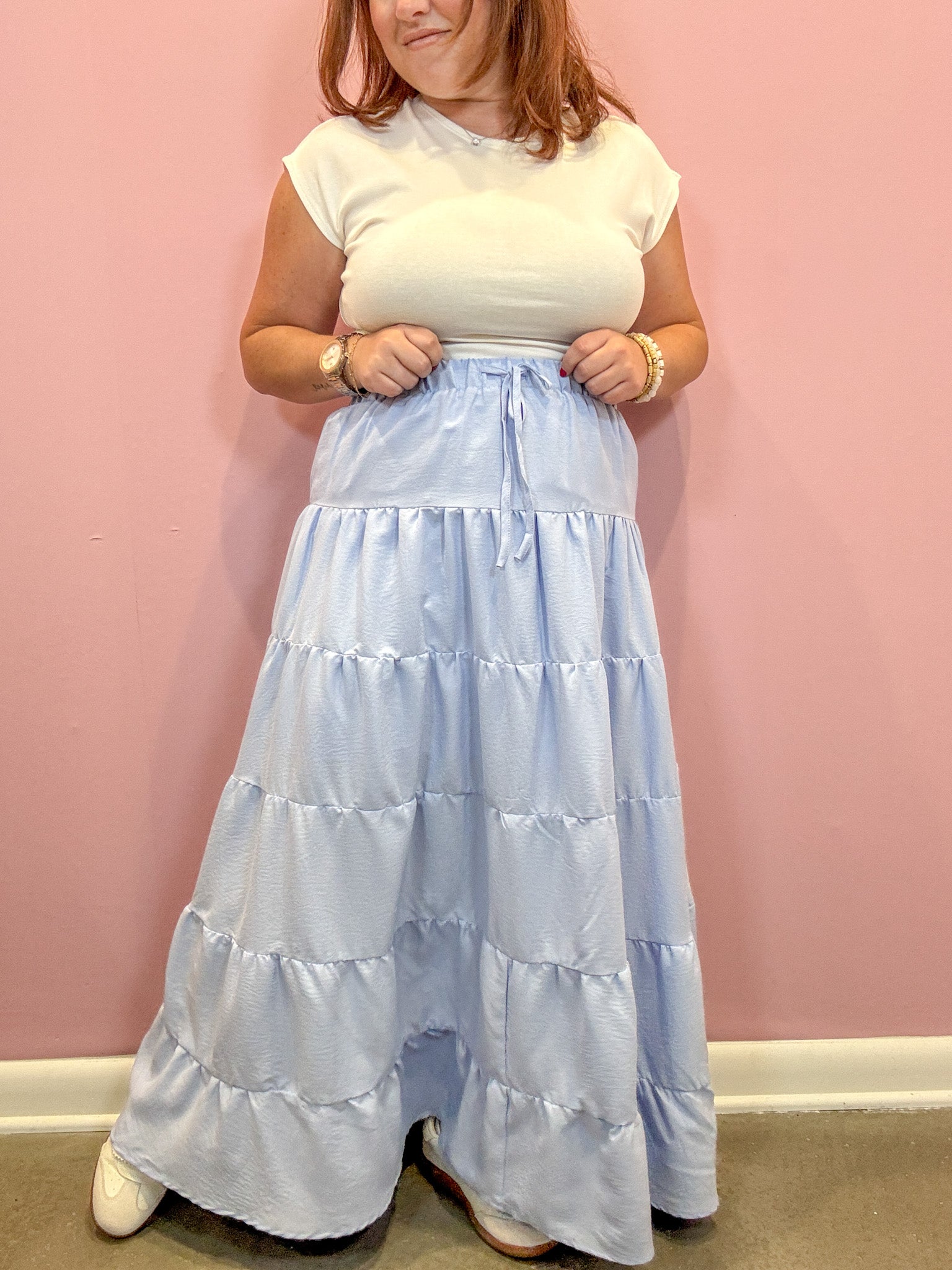 Blue Tiered Maxi Skirt
