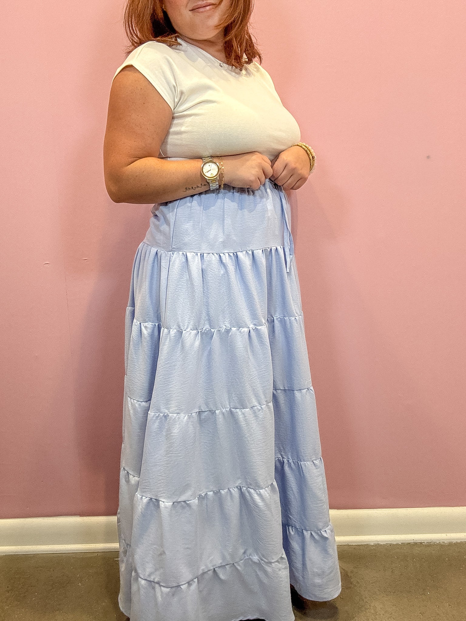 Blue Tiered Maxi Skirt