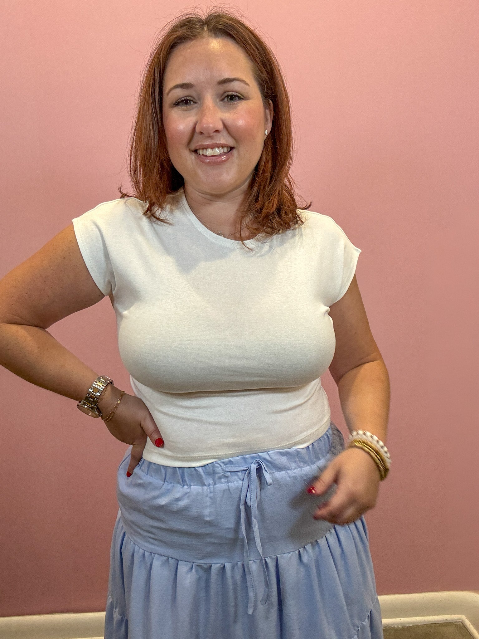 White Cropped Cap Sleeve Top