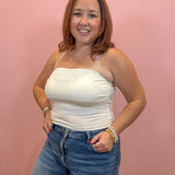 White Ruched Bandeau Top