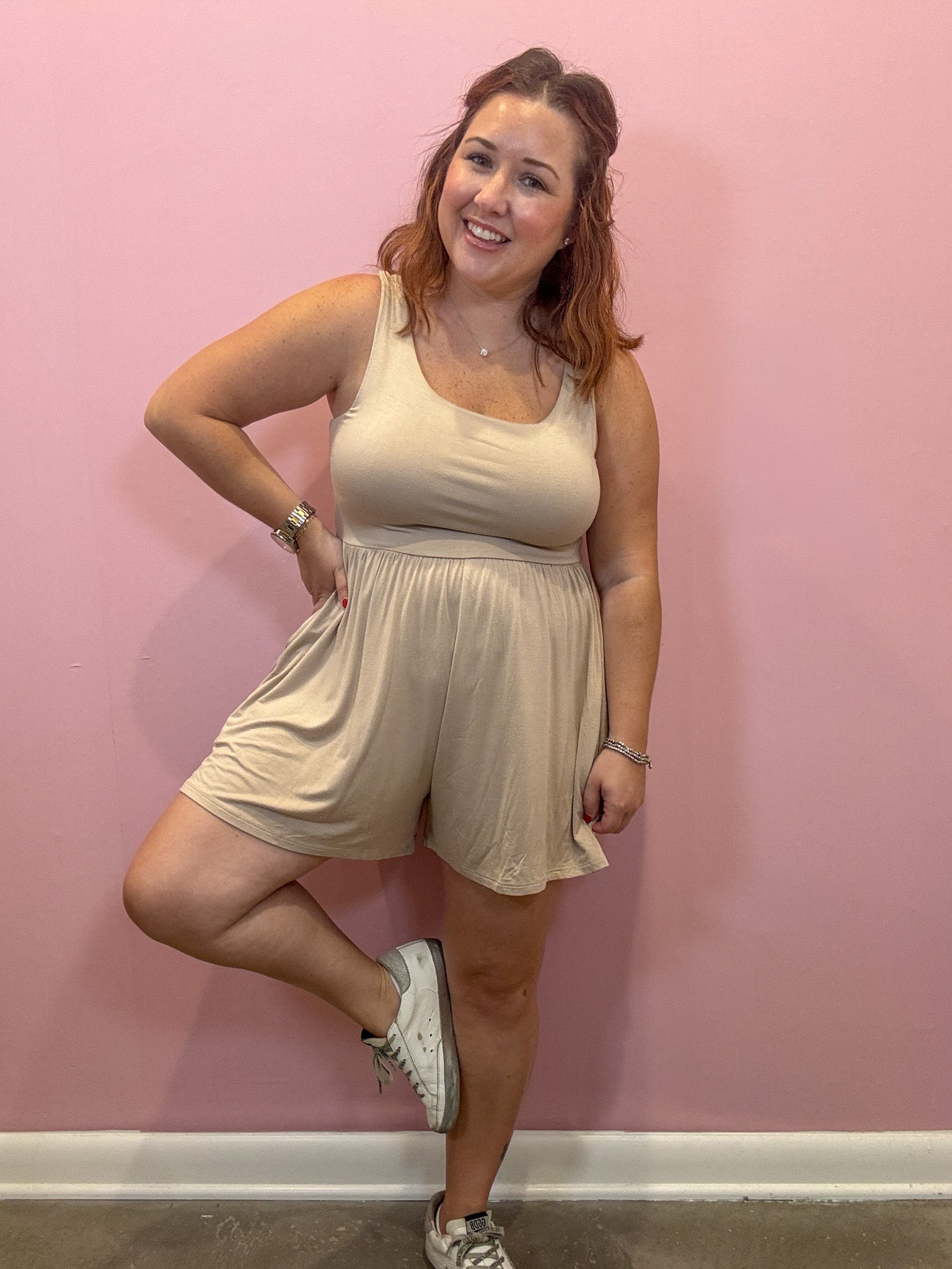 Alex Tank Romper | Ash Mocha