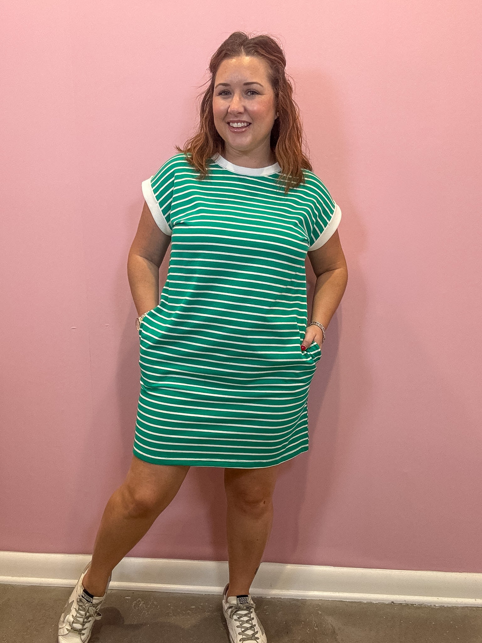Waylon Striped T-Shirt Dress | Kelly Green