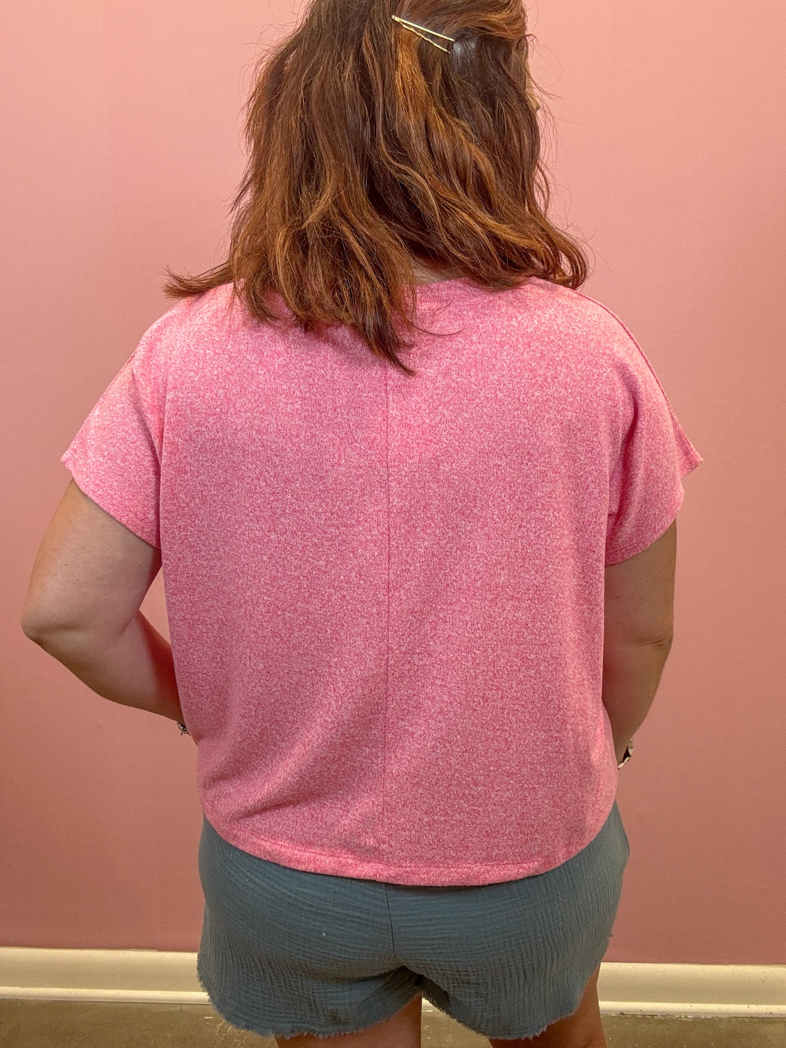 V-neck Drop Shoulder Top | Fuchsia