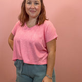 V-neck Drop Shoulder Top | Fuchsia
