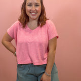 V-neck Drop Shoulder Top | Fuchsia