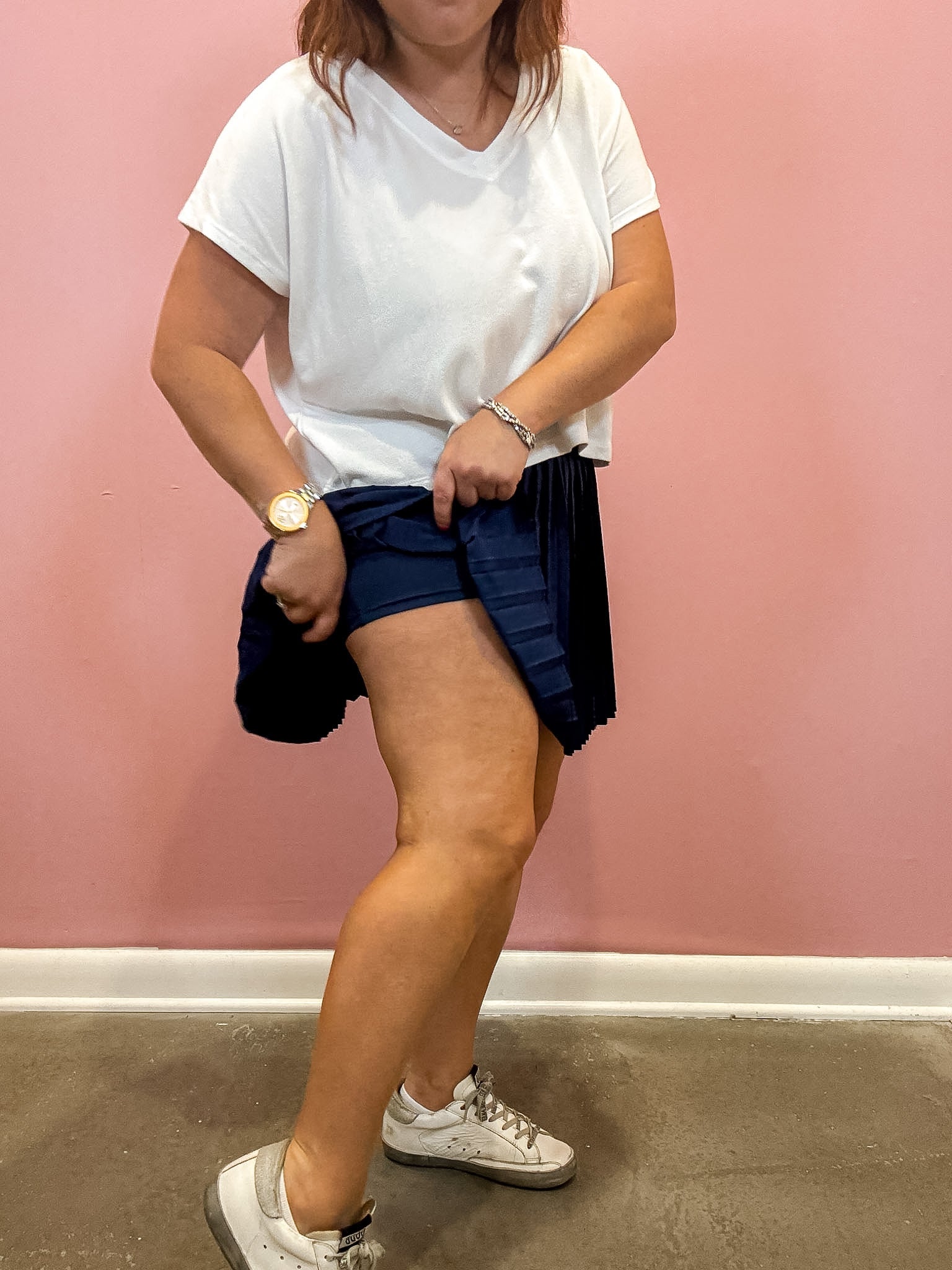 High Waist Pleated Mini Skort | Navy