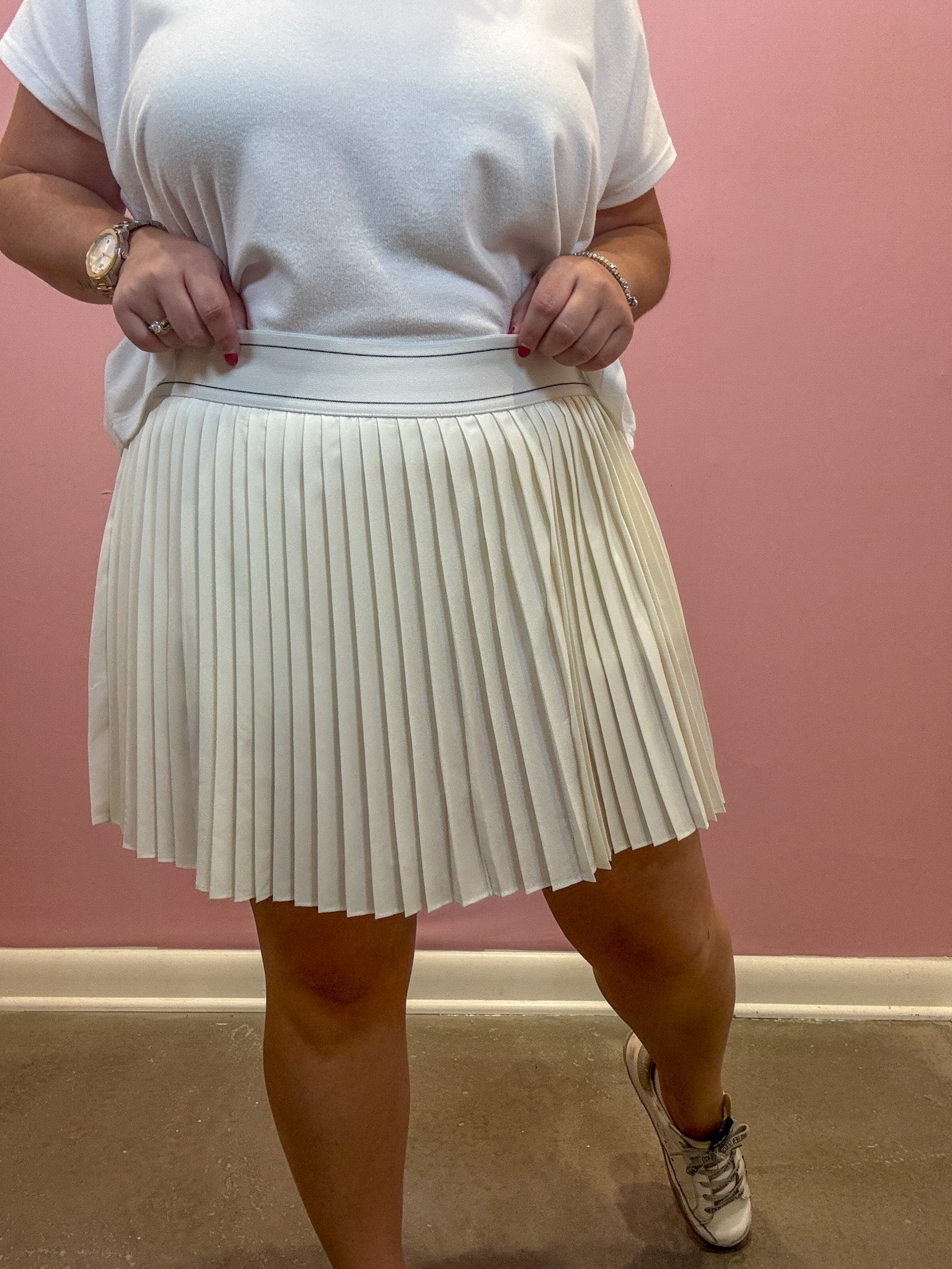 High Waist Pleated Mini Skort | Ivory