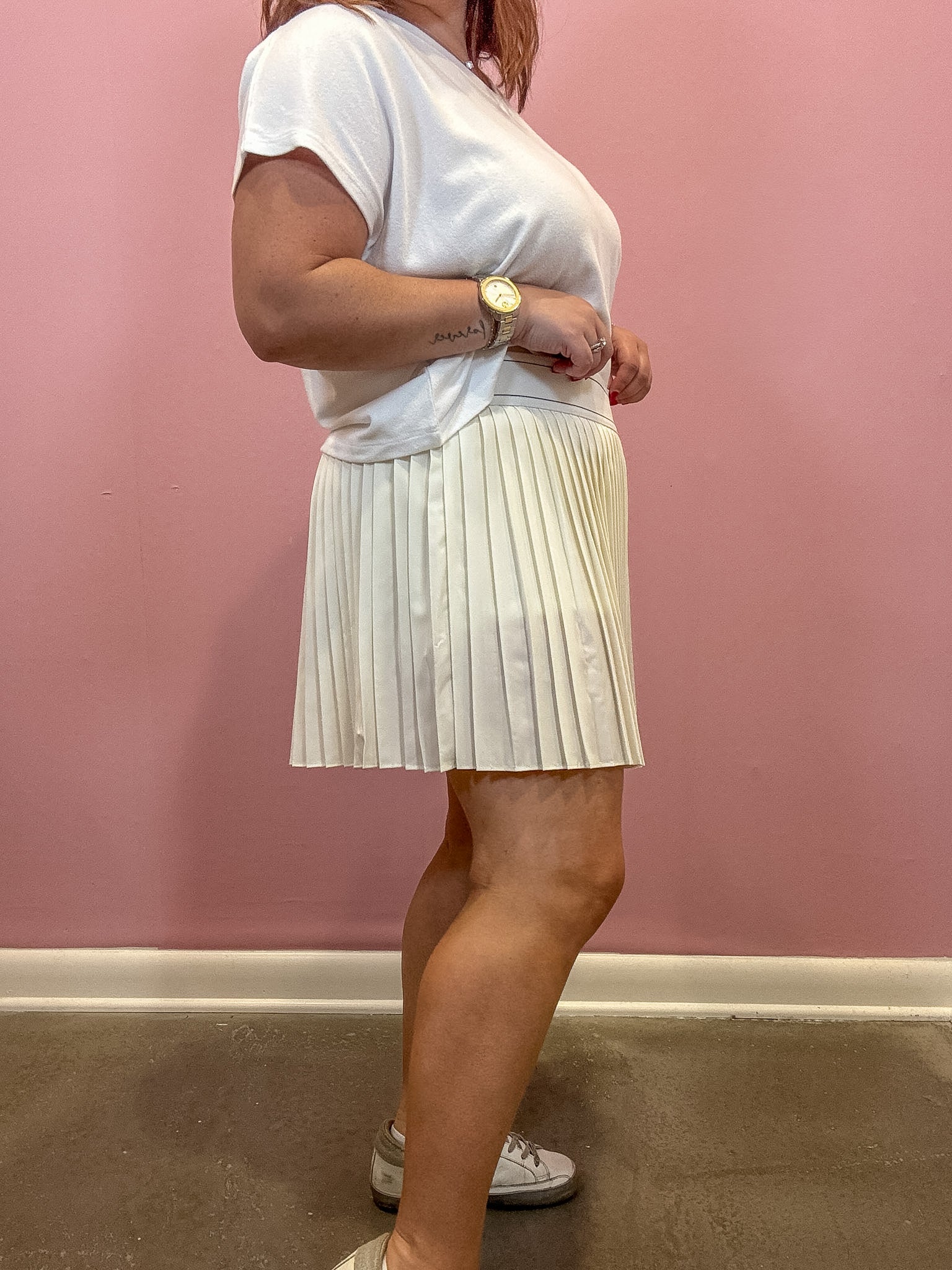 High Waist Pleated Mini Skort | Ivory