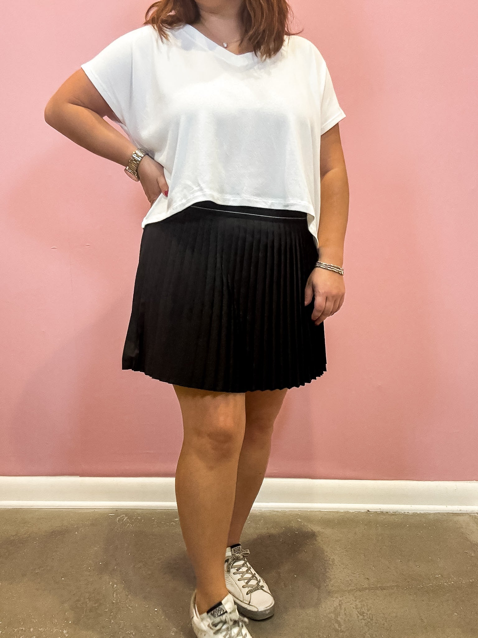 High Waist Pleated Mini Skort | Black
