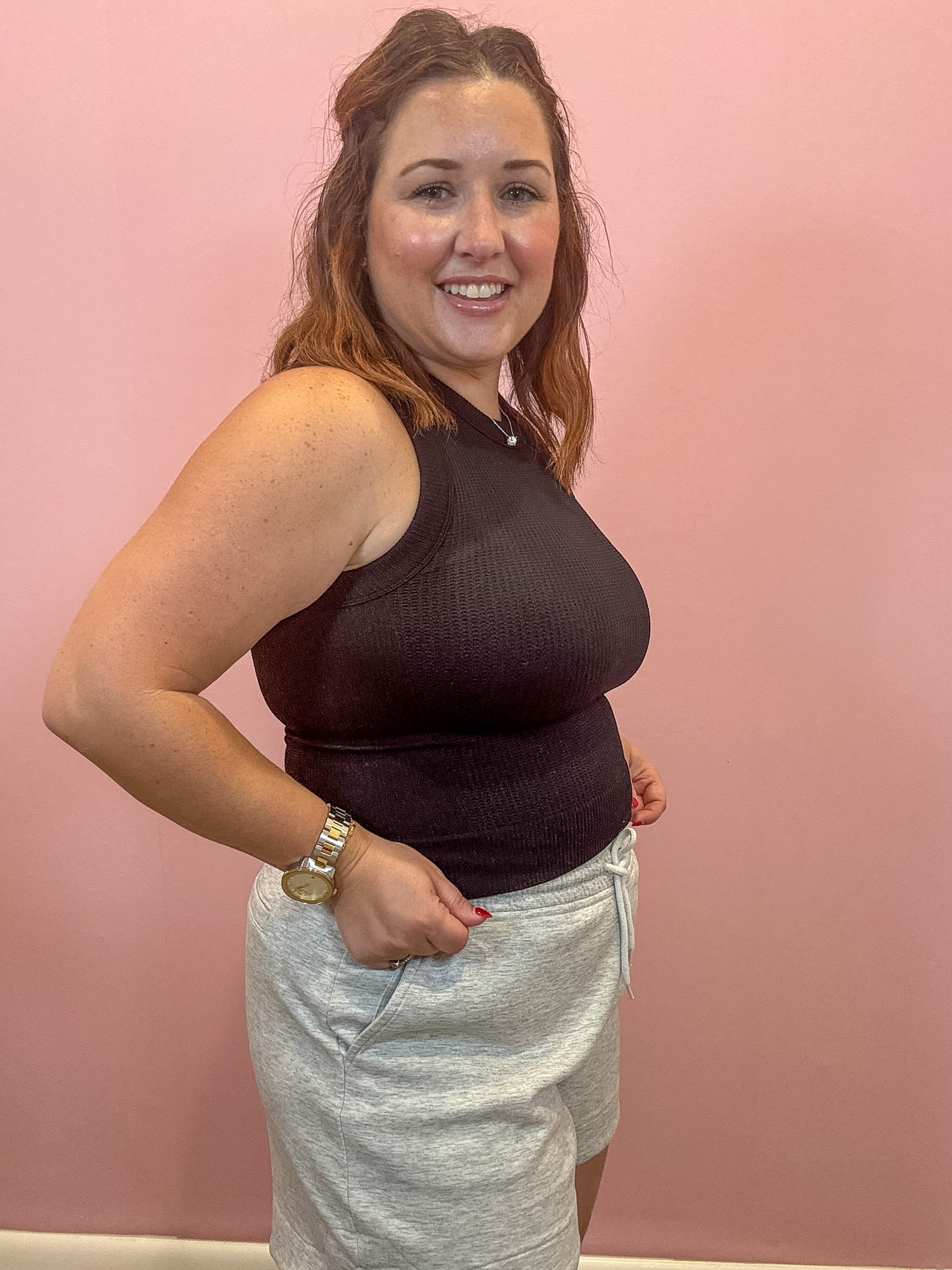 Teddi Seamless Cropped Tank | Black