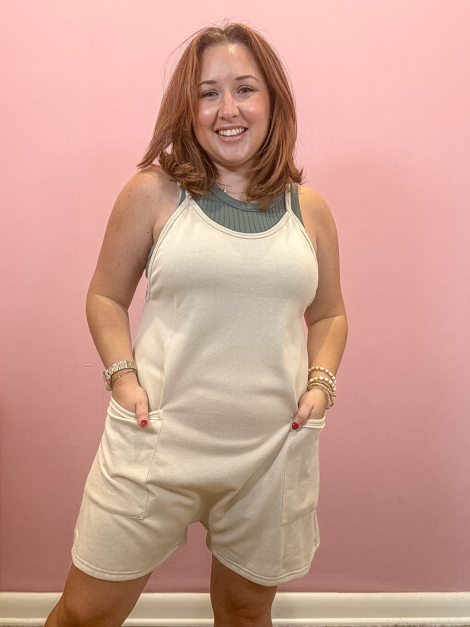 Cotton Terry Romper | Light Taupe