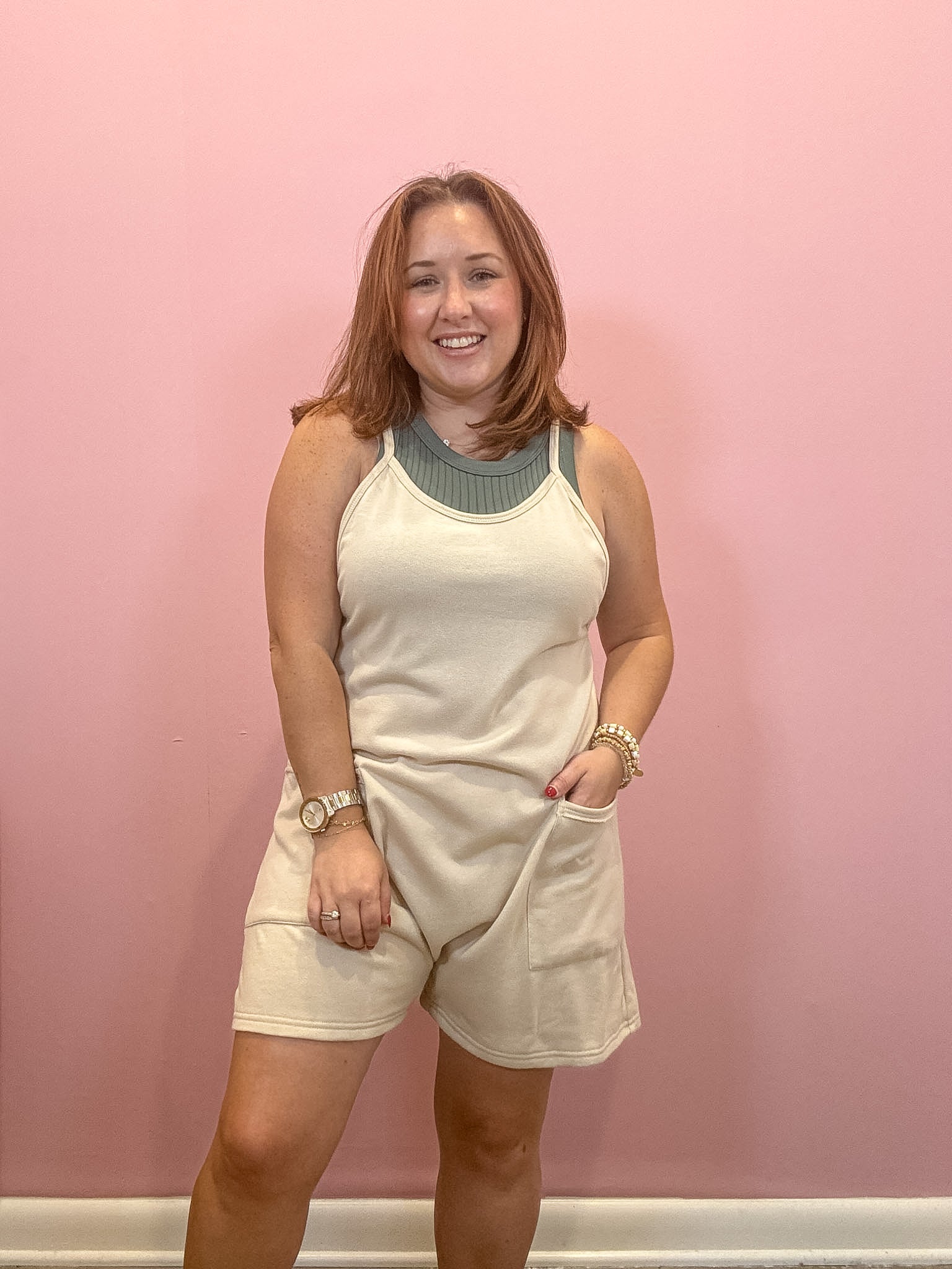 Cotton Terry Romper | Light Taupe