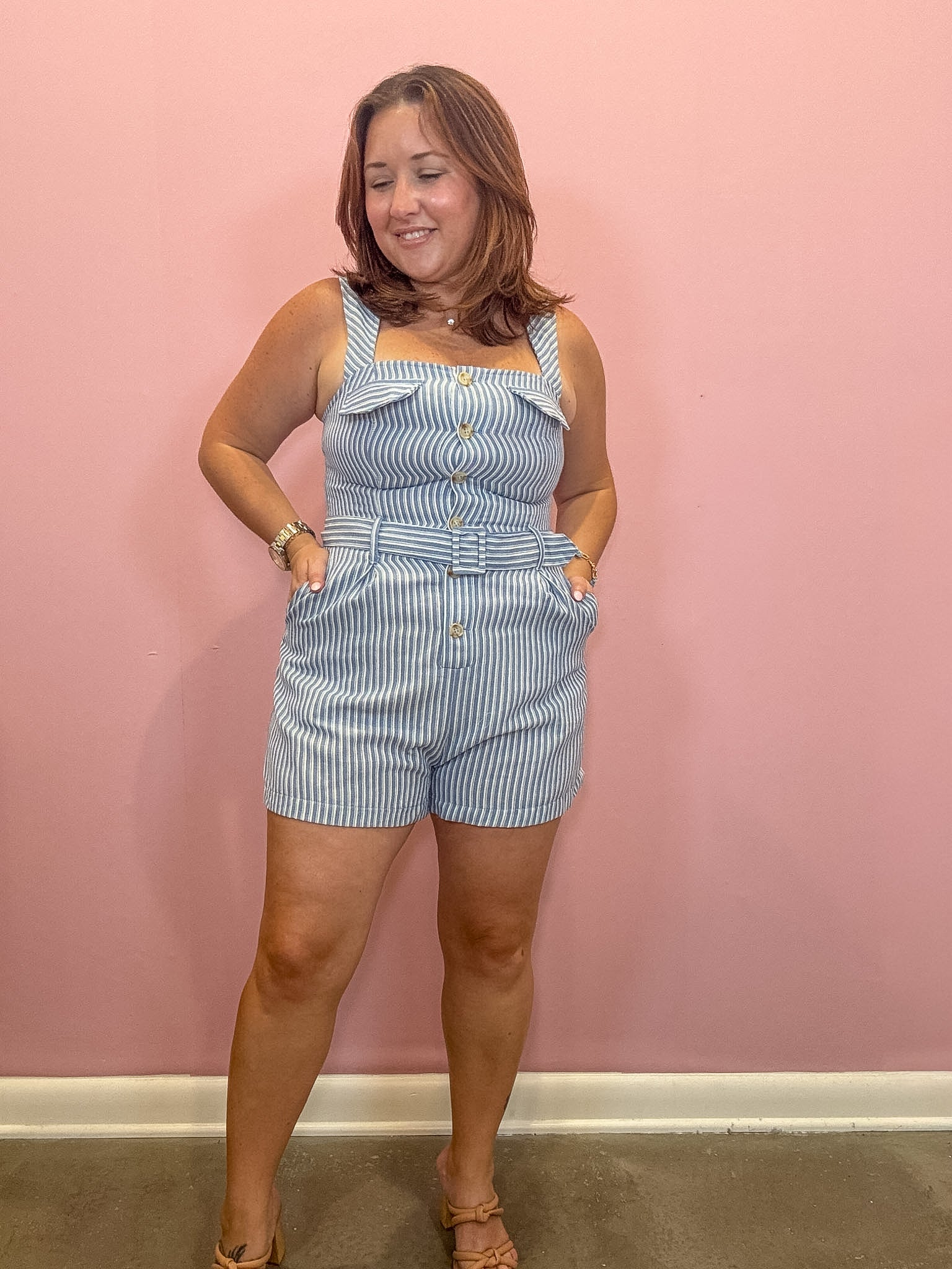 Finley Striped Belted Romper