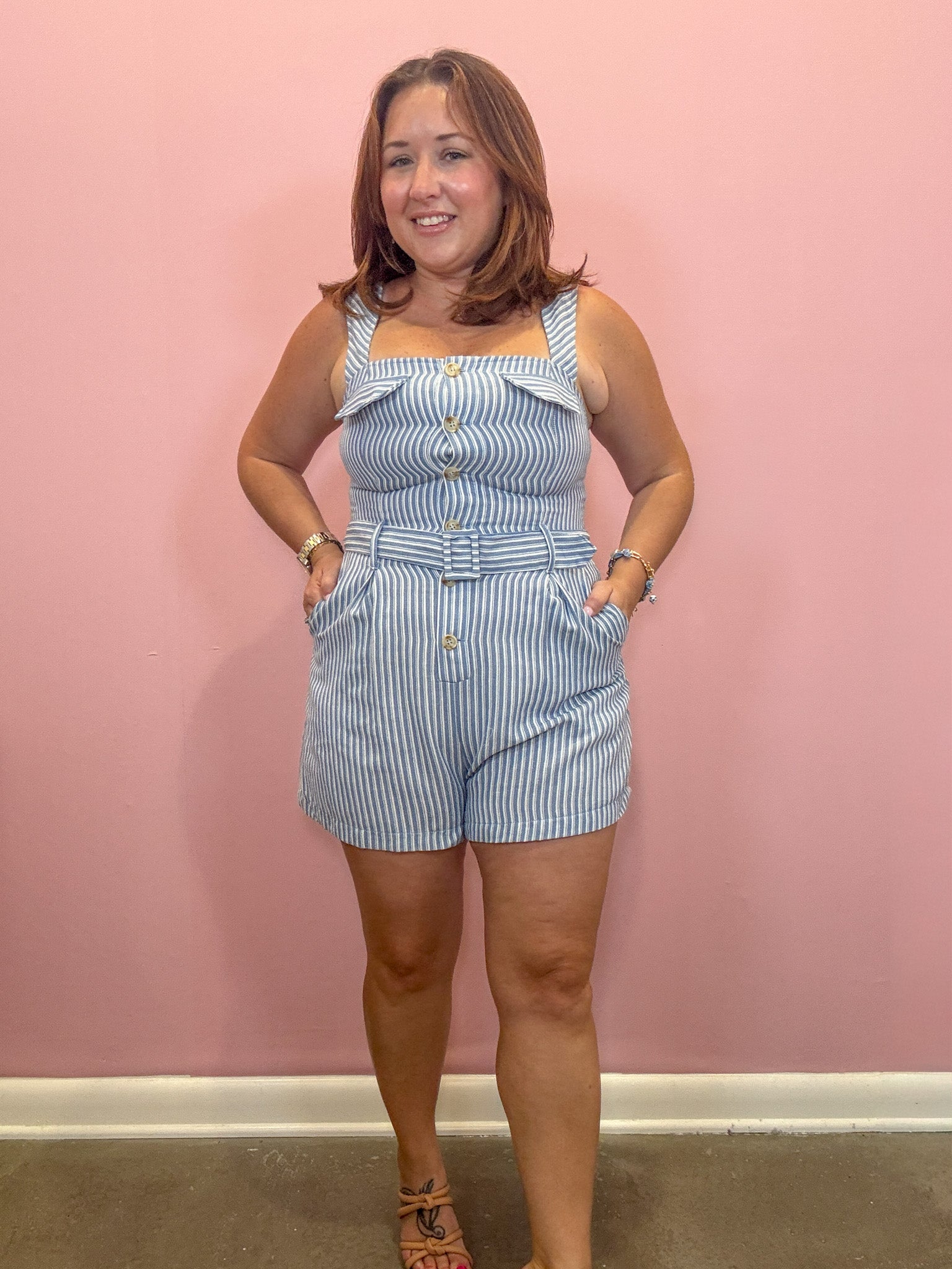 Finley Striped Belted Romper