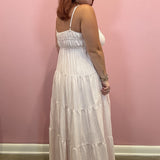 Pink and White Striped Tiered Midi Dress