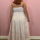 Pink and White Striped Tiered Midi Dress