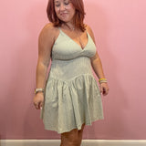 Sage Green Striped Cut Out Mini Dress