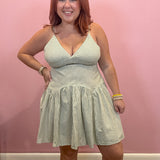 Sage Green Striped Cut Out Mini Dress