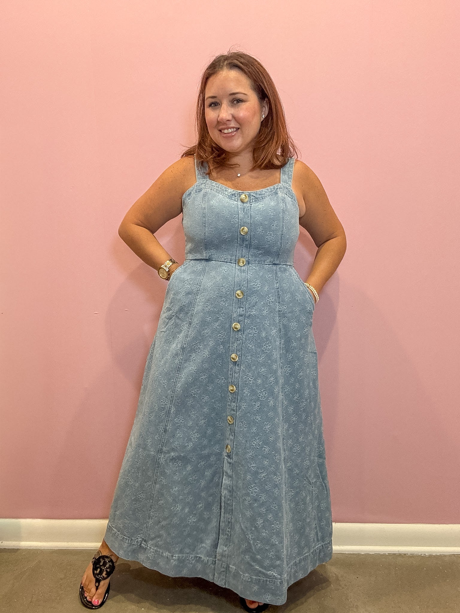 Ebbie Floral Denim Midi Dress