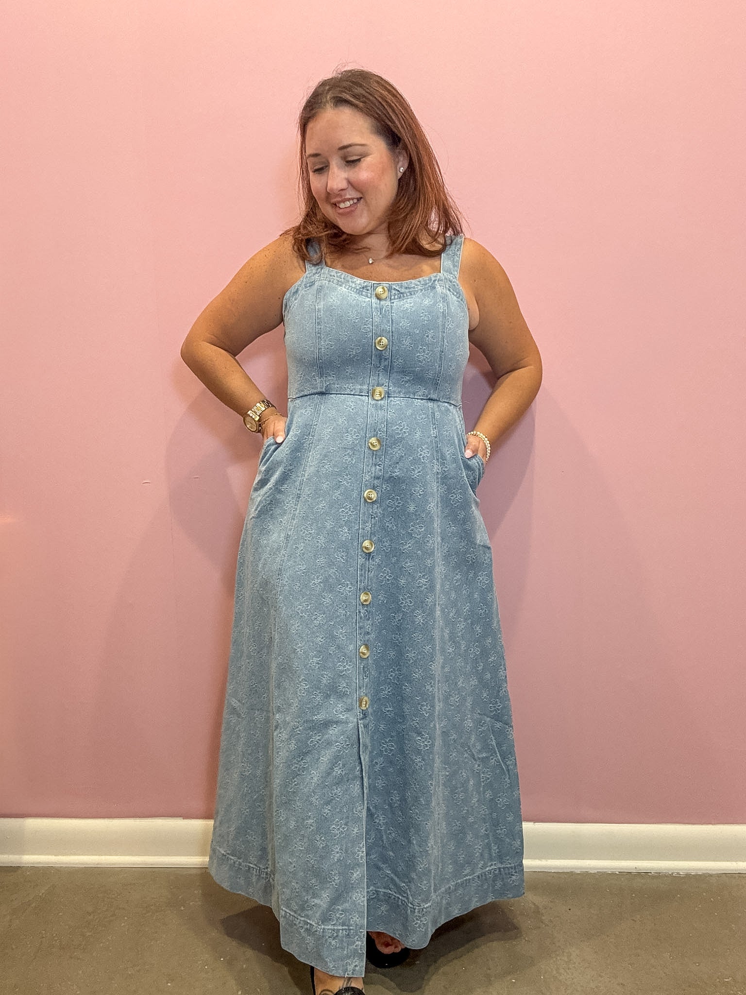 Ebbie Floral Denim Midi Dress