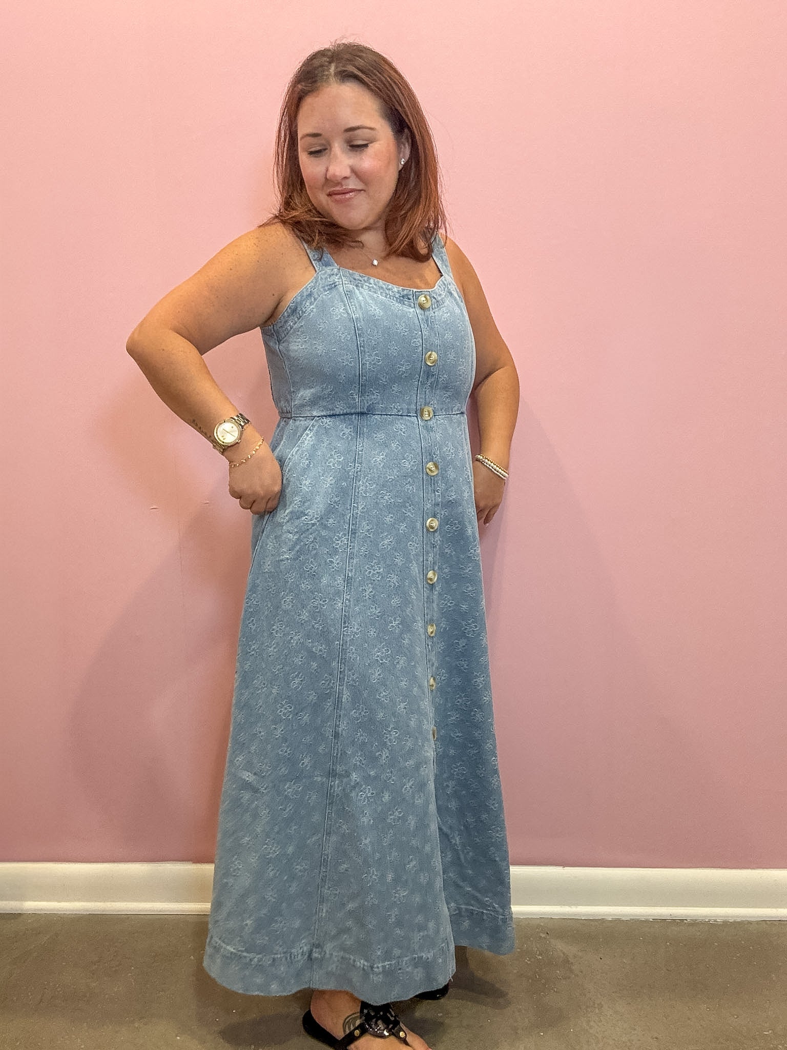 Ebbie Floral Denim Midi Dress