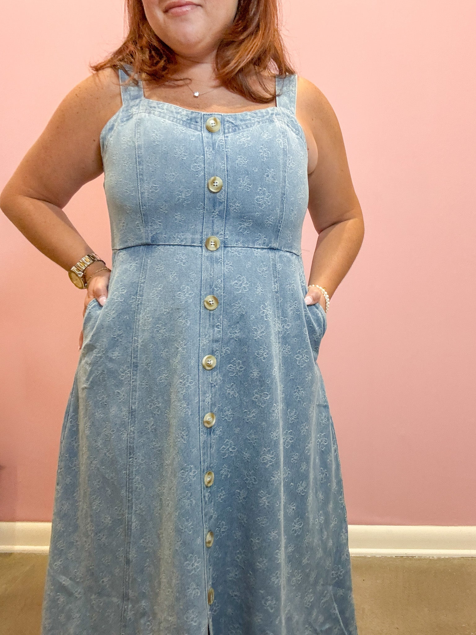Ebbie Floral Denim Midi Dress