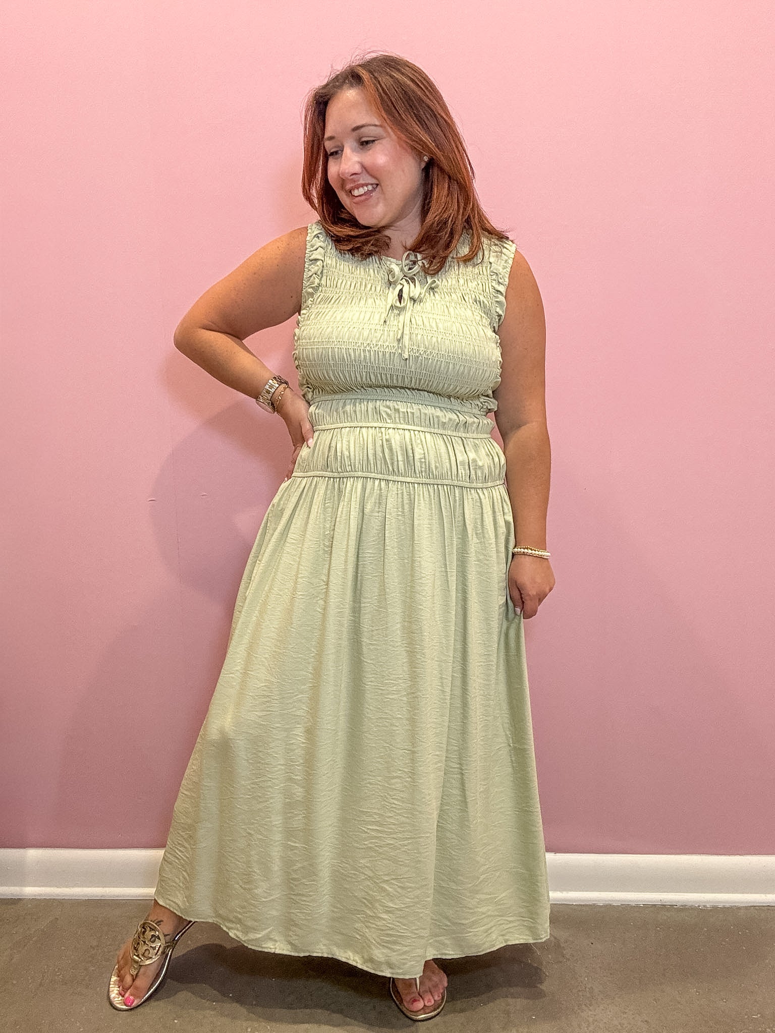 Alexa Smocked Sleeveless Midi Dress