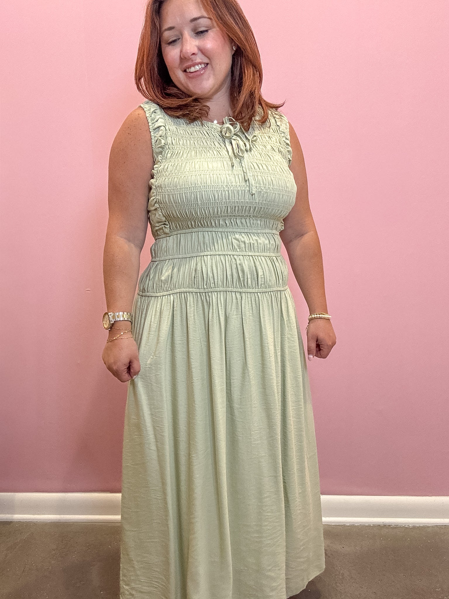 Alexa Smocked Sleeveless Midi Dress