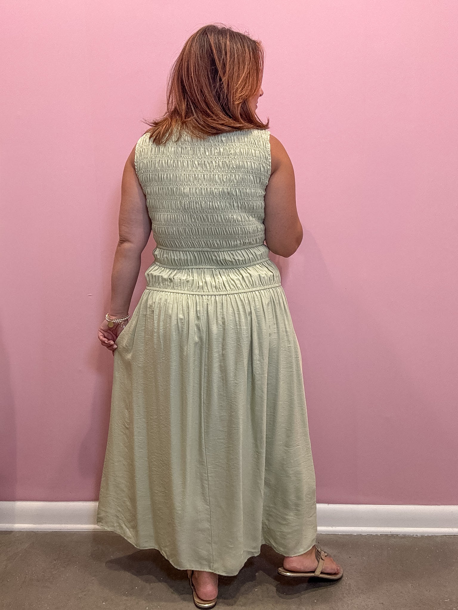 Alexa Smocked Sleeveless Midi Dress