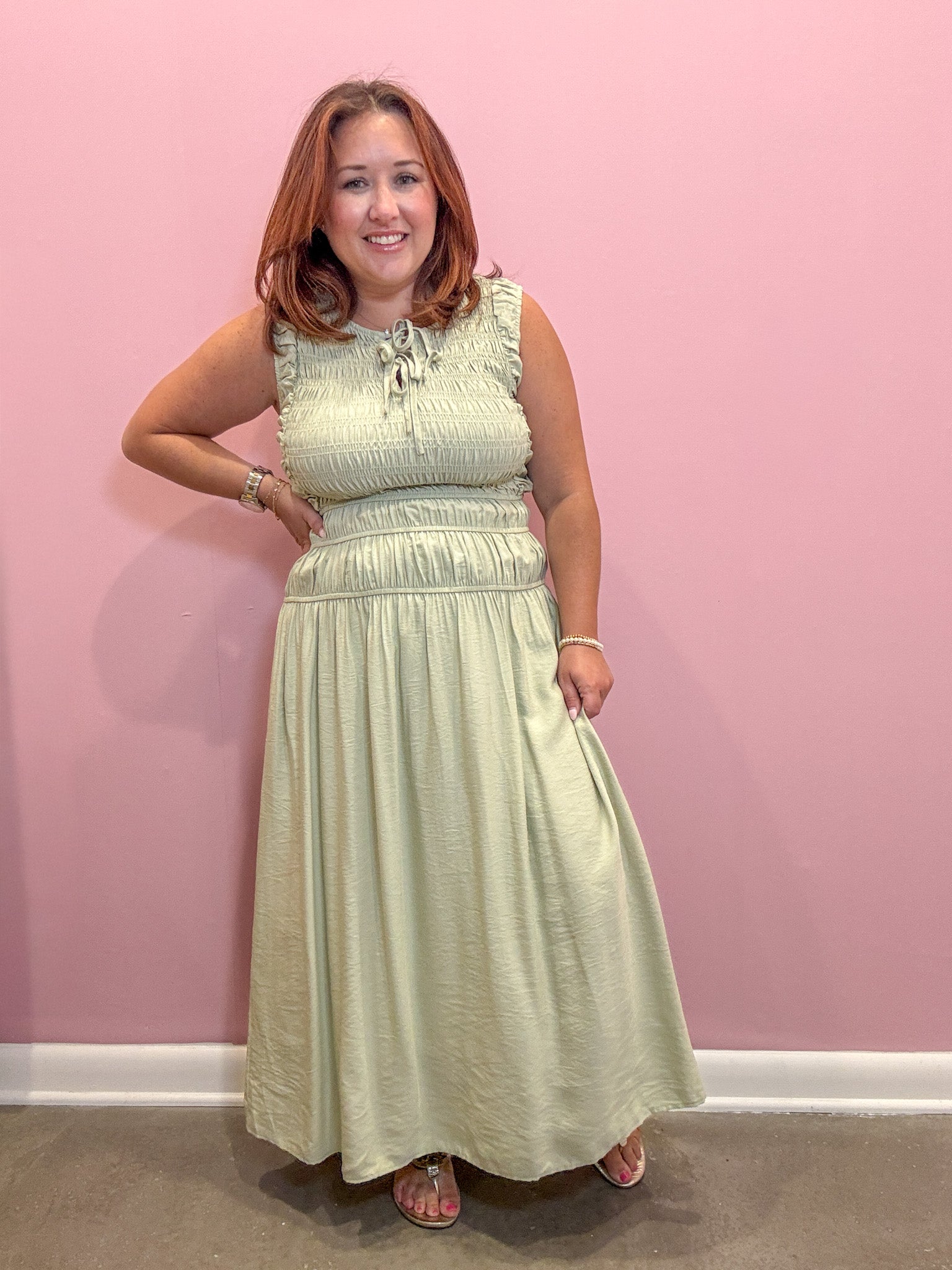 Alexa Smocked Sleeveless Midi Dress