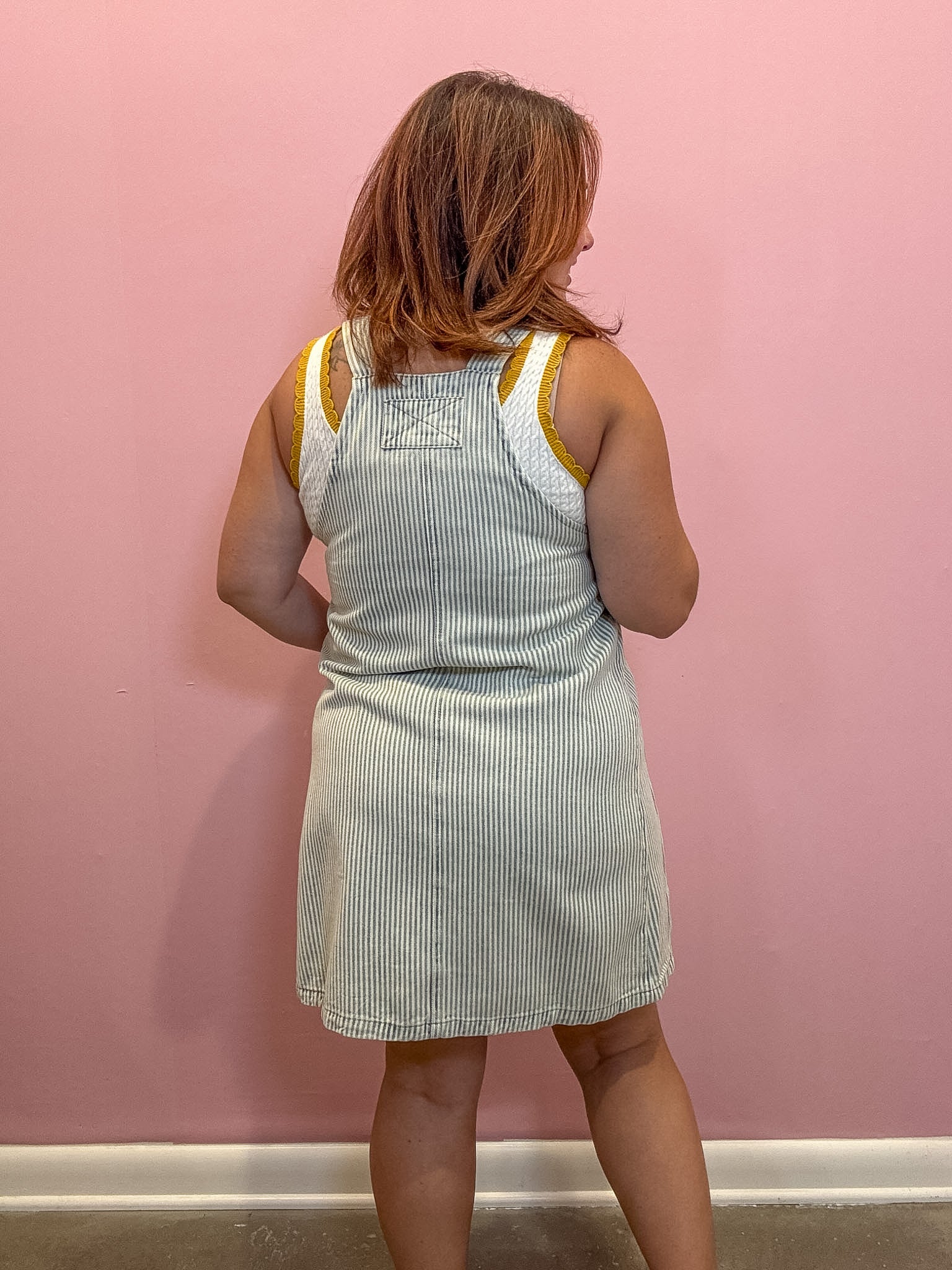 Cate Stripe Denim Overall Mini Dress
