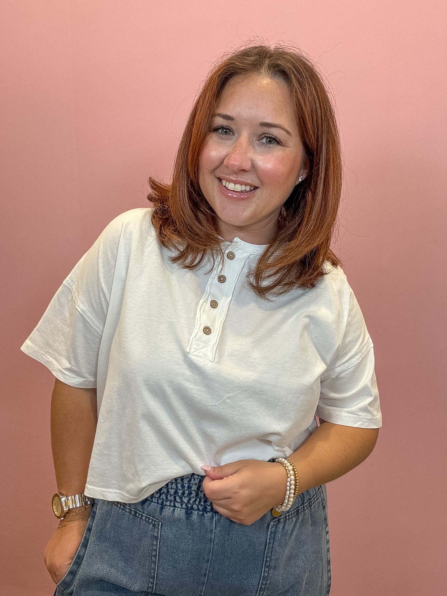 Boxy Henley Crop Top