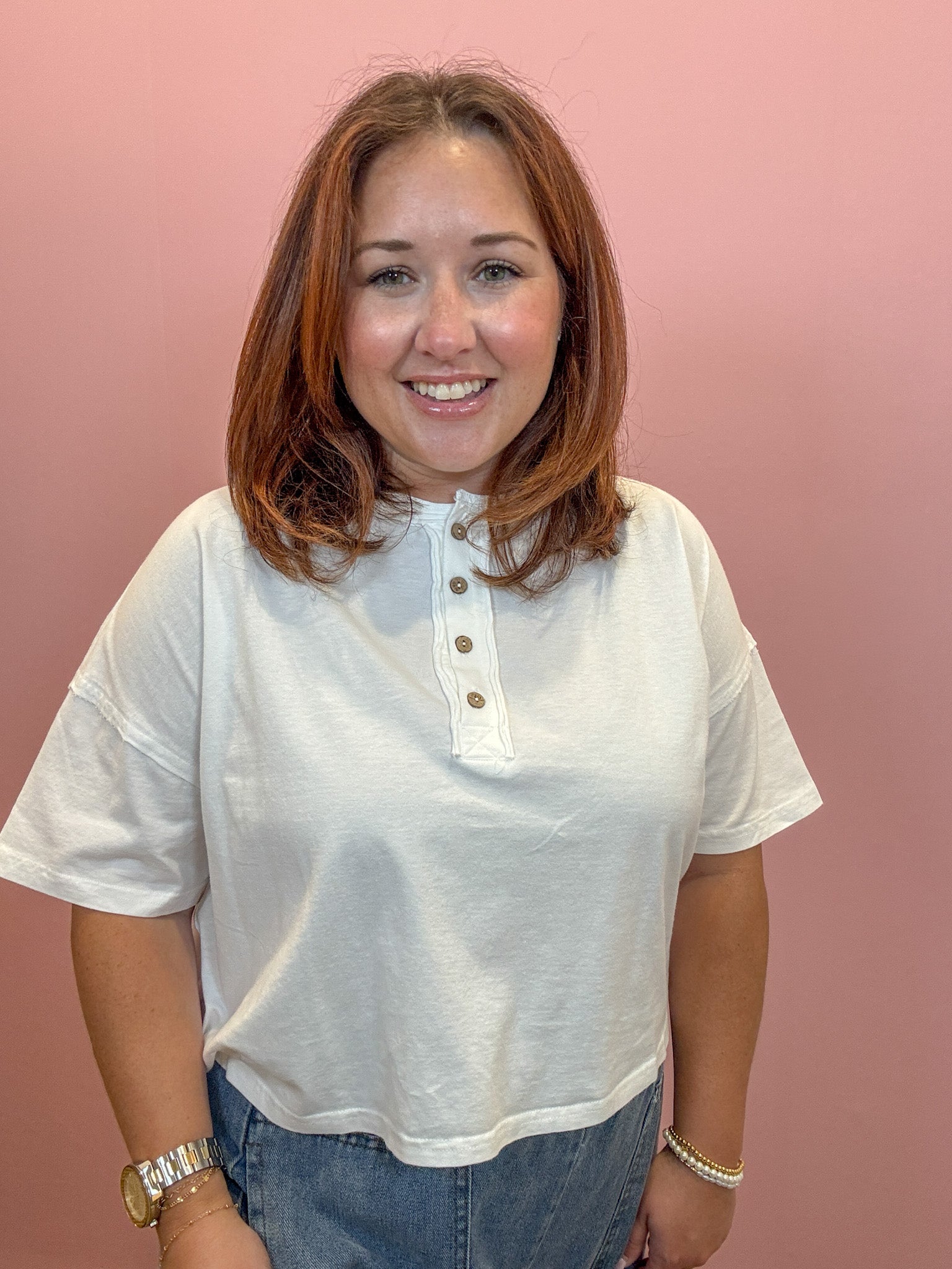 Hillary Boxy Henley Crop Top