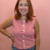 Plaid Button Down Sleeveless Top