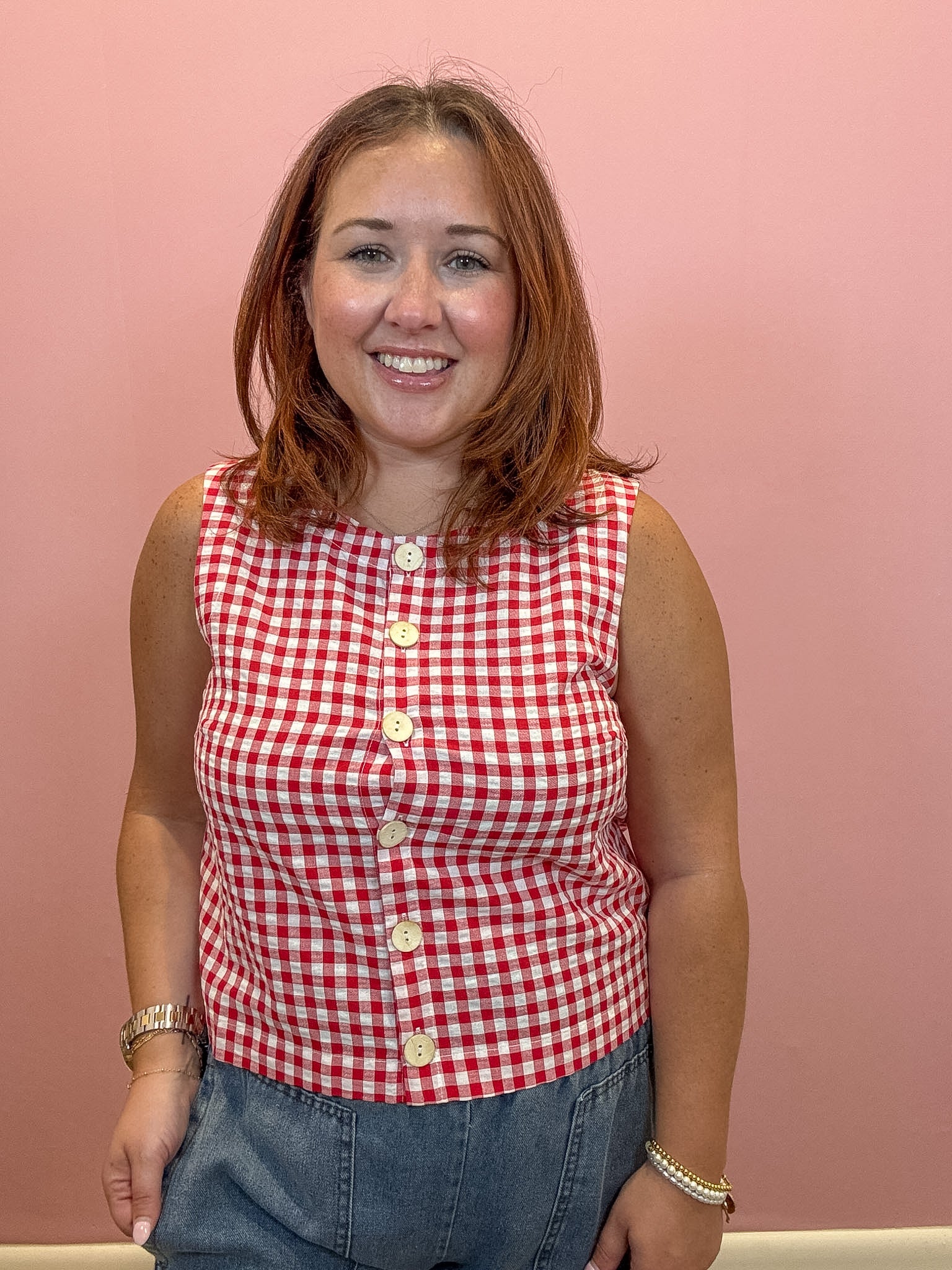 Plaid Button Down Sleeveless Top