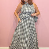 Khloe Gingham Elastic Waist Midi Skirt