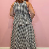 Khloe Gingham Elastic Waist Midi Skirt