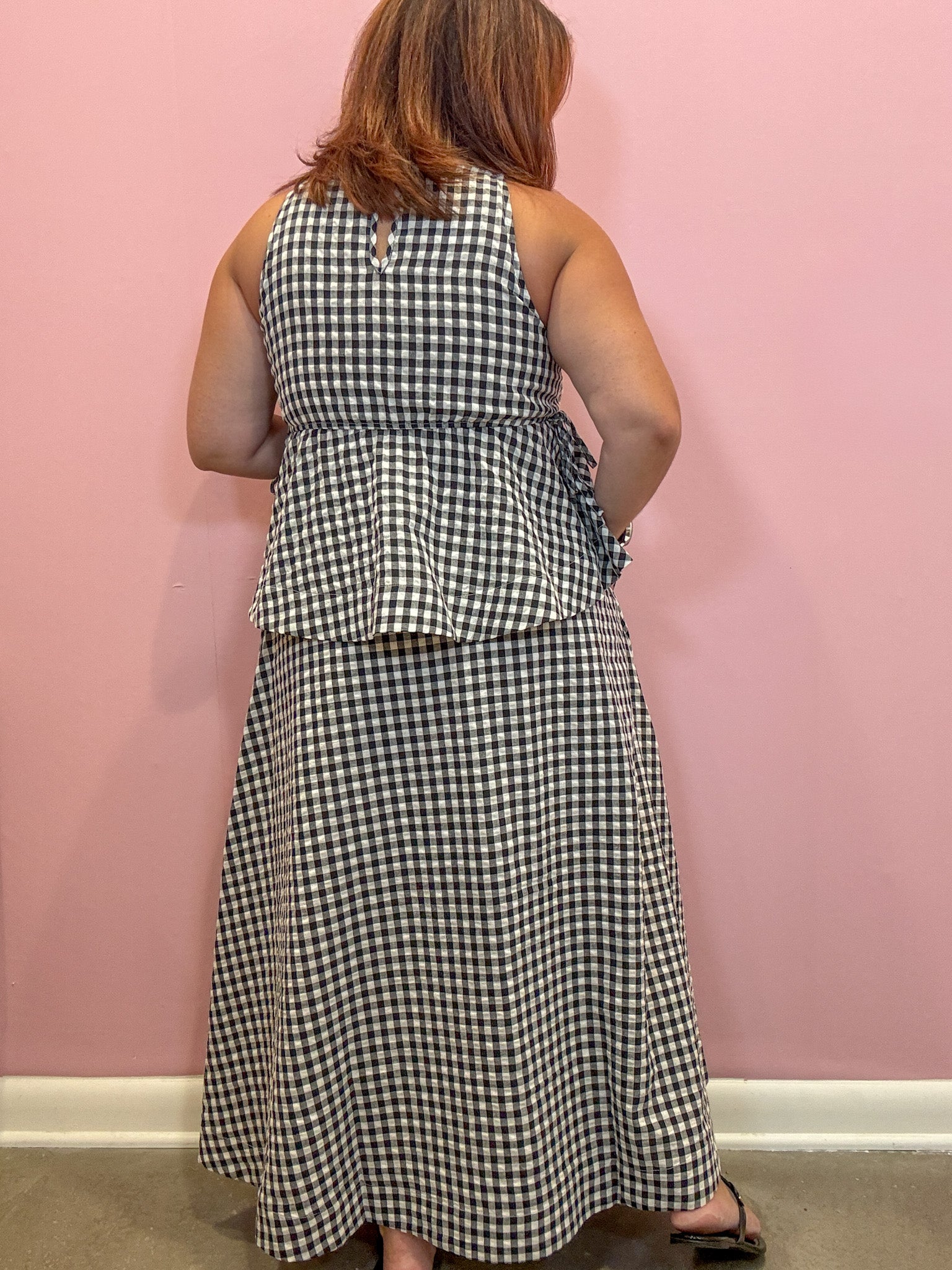 Khloe Gingham Elastic Waist Midi Skirt