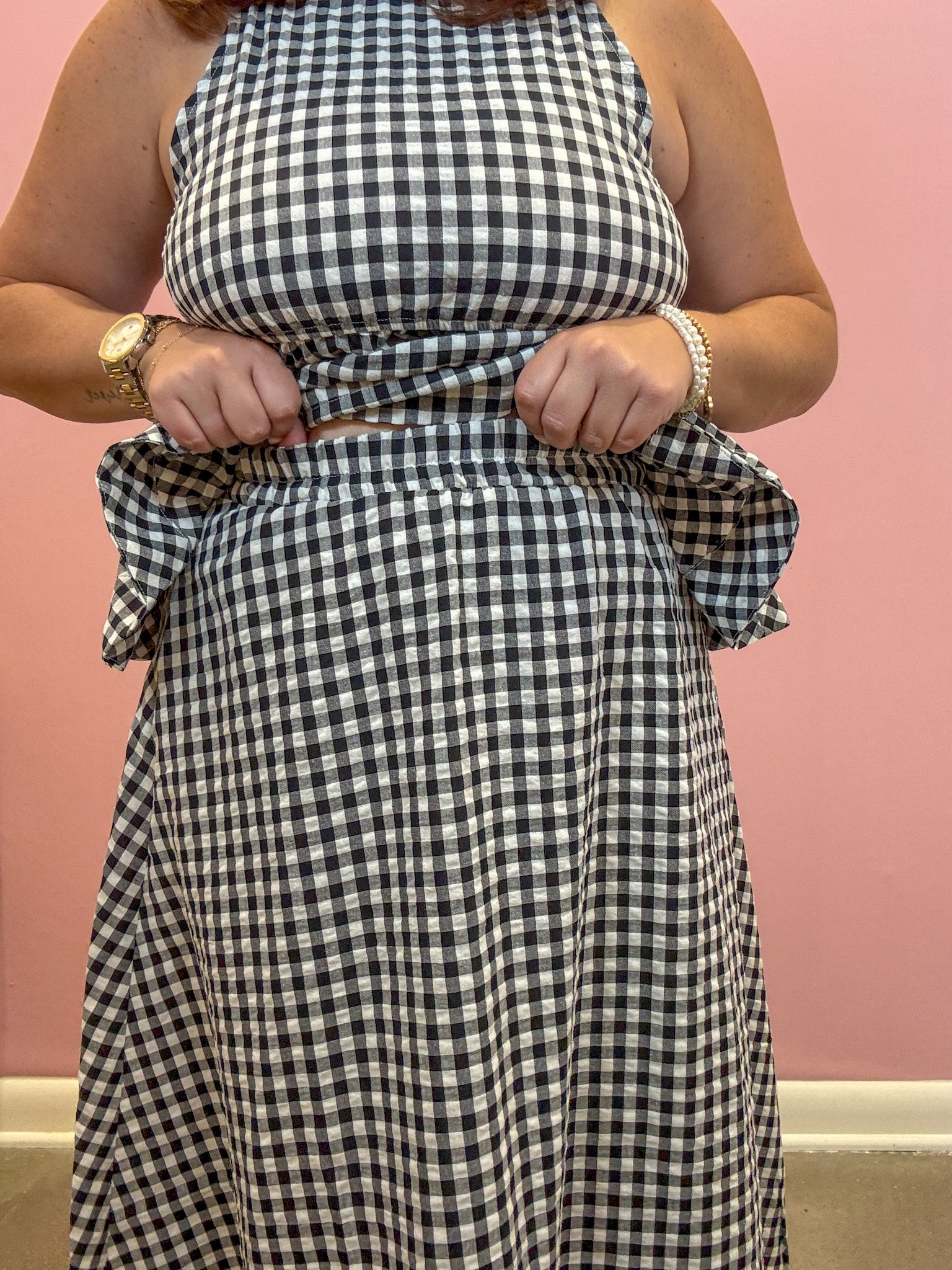 Khloe Gingham Elastic Waist Midi Skirt