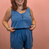 Button Down Activewear Romper | Blue