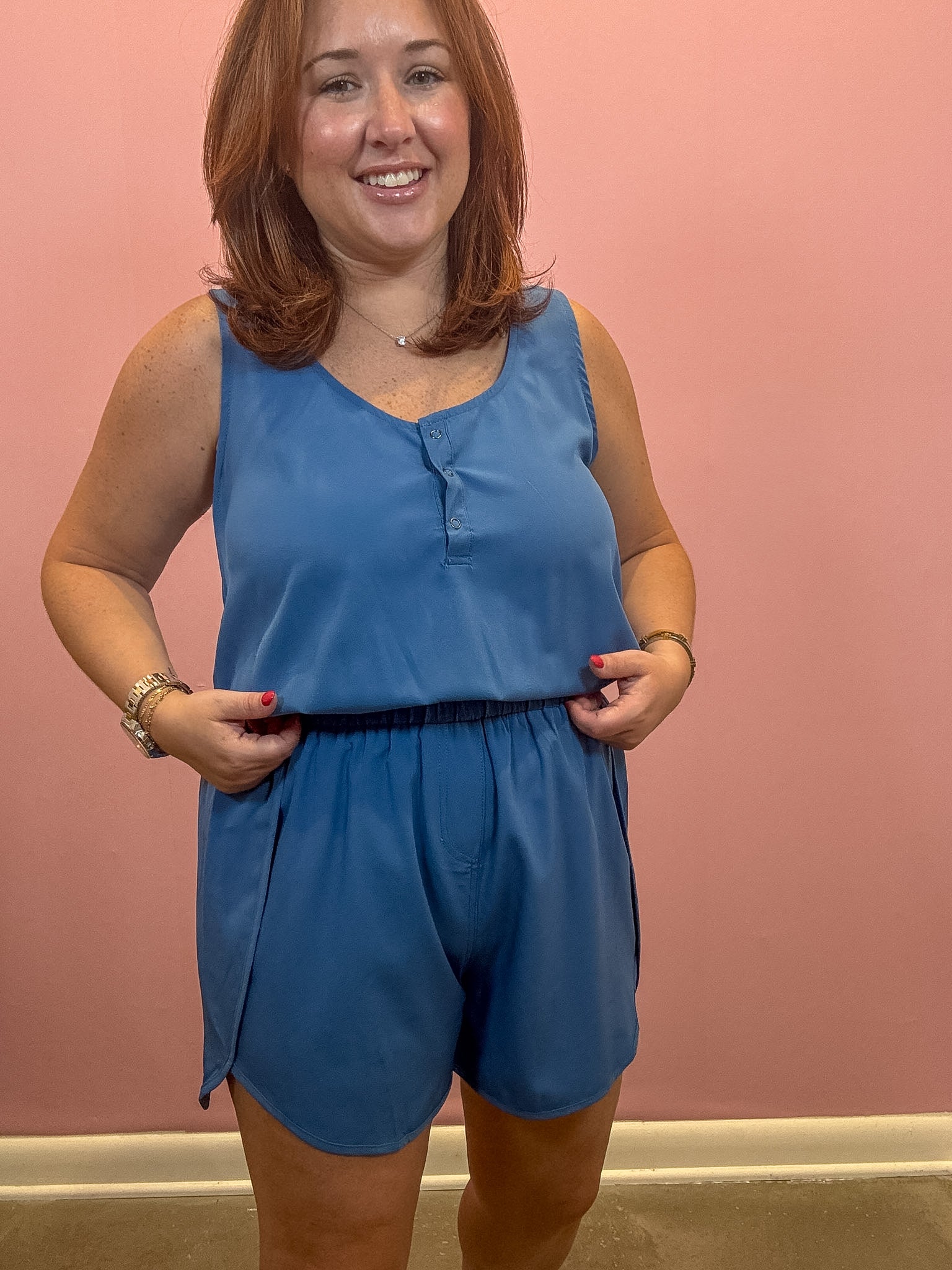 Button Down Activewear Romper | Blue