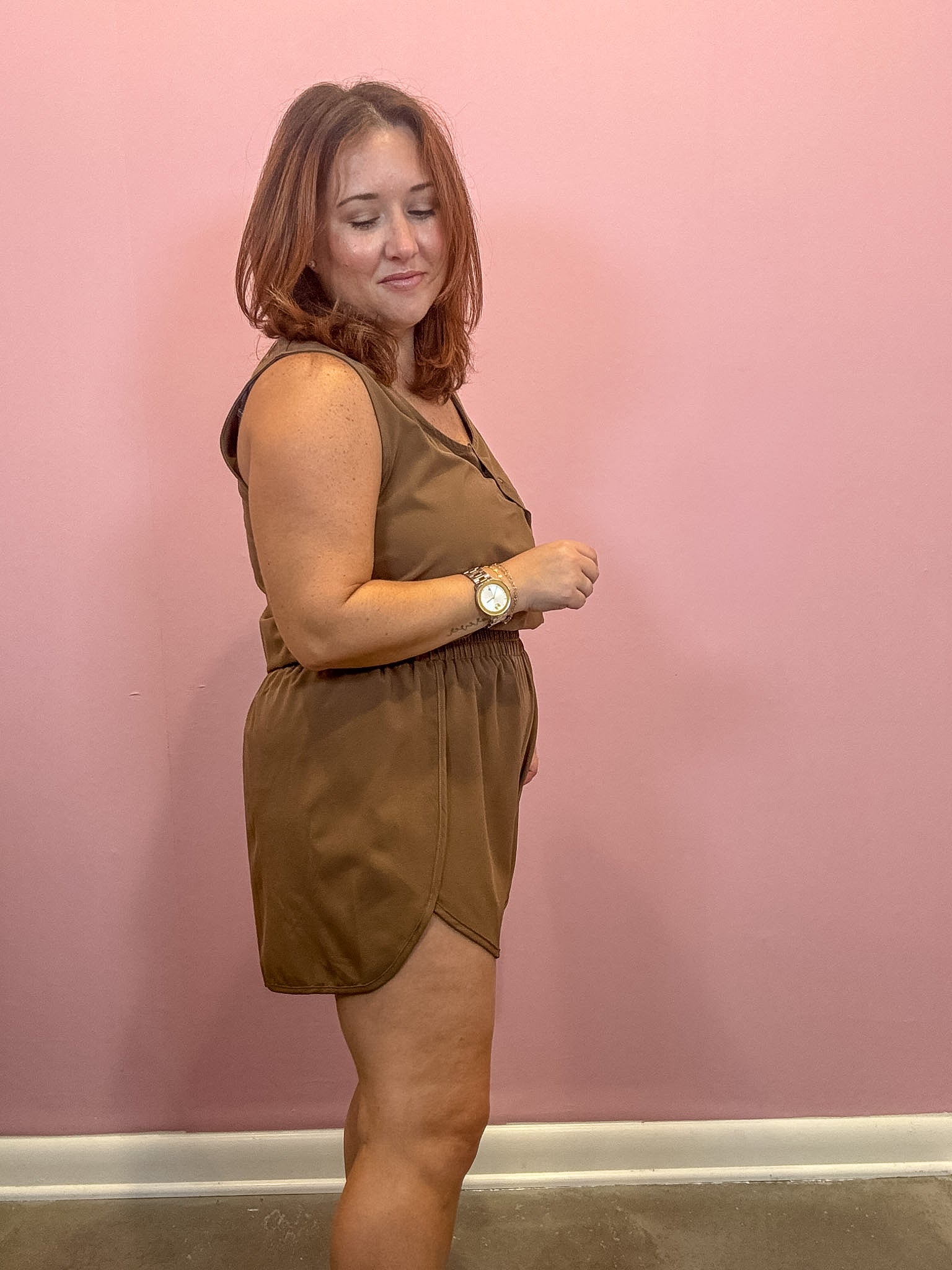 Button Down Activewear Romper | Brown