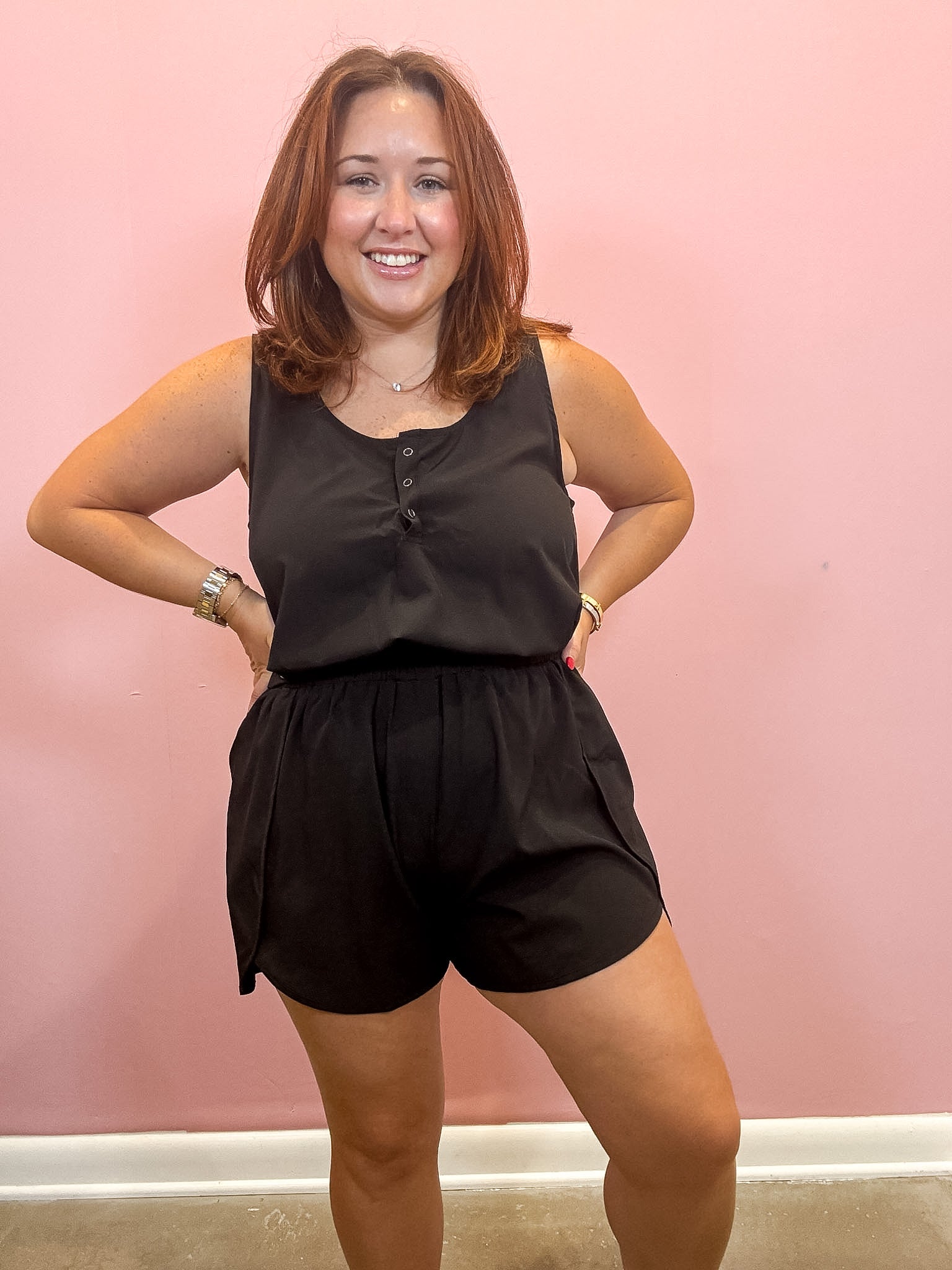 Button Down Activewear Romper | Black