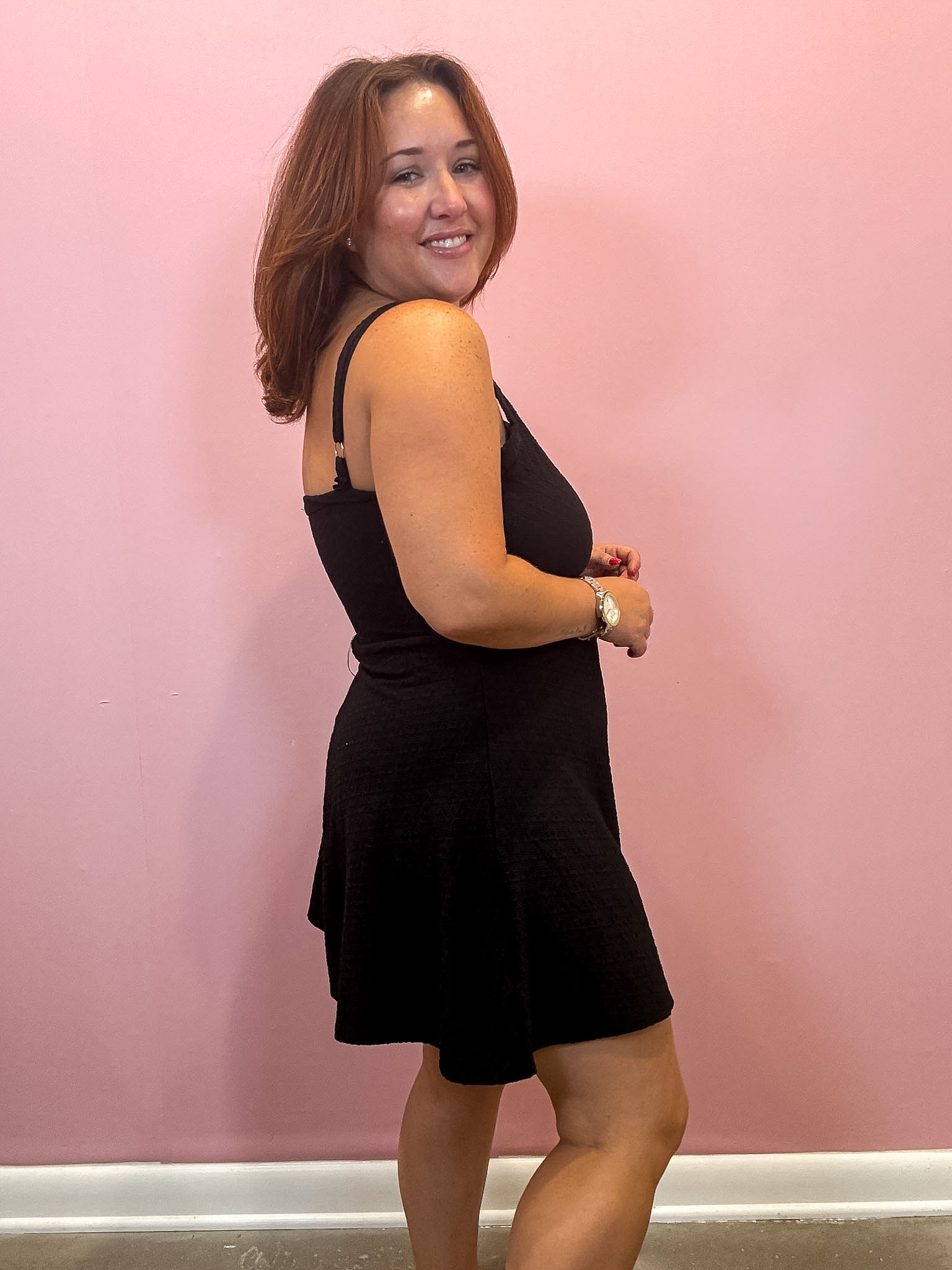 Textured Knit Activewear Dress | Black