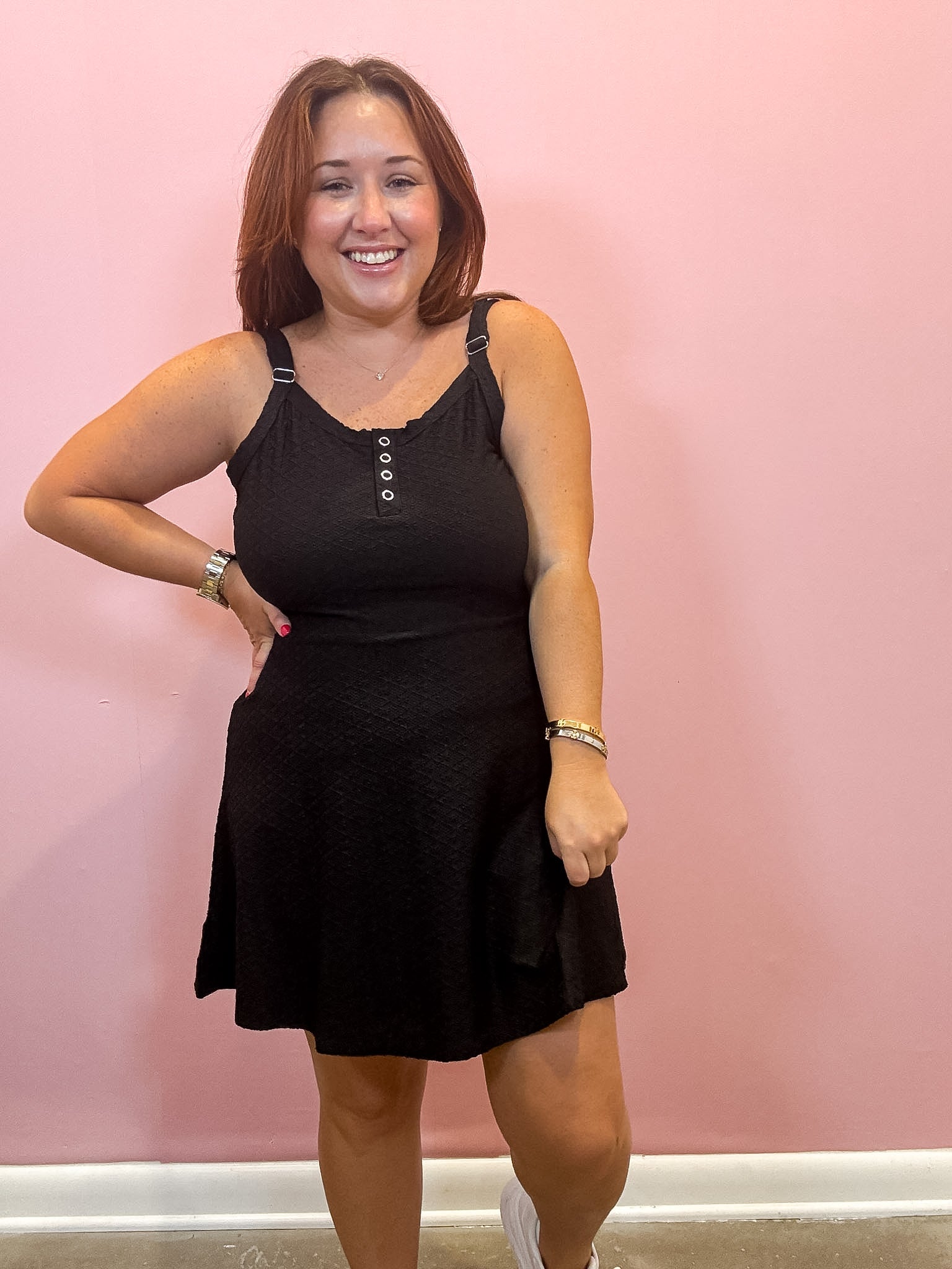Textured Knit Activewear Dress | Black