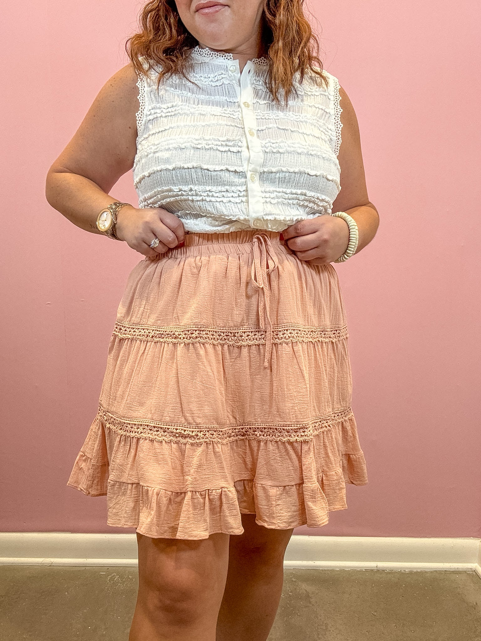 Josie Eyelet Trim Mini Skirt