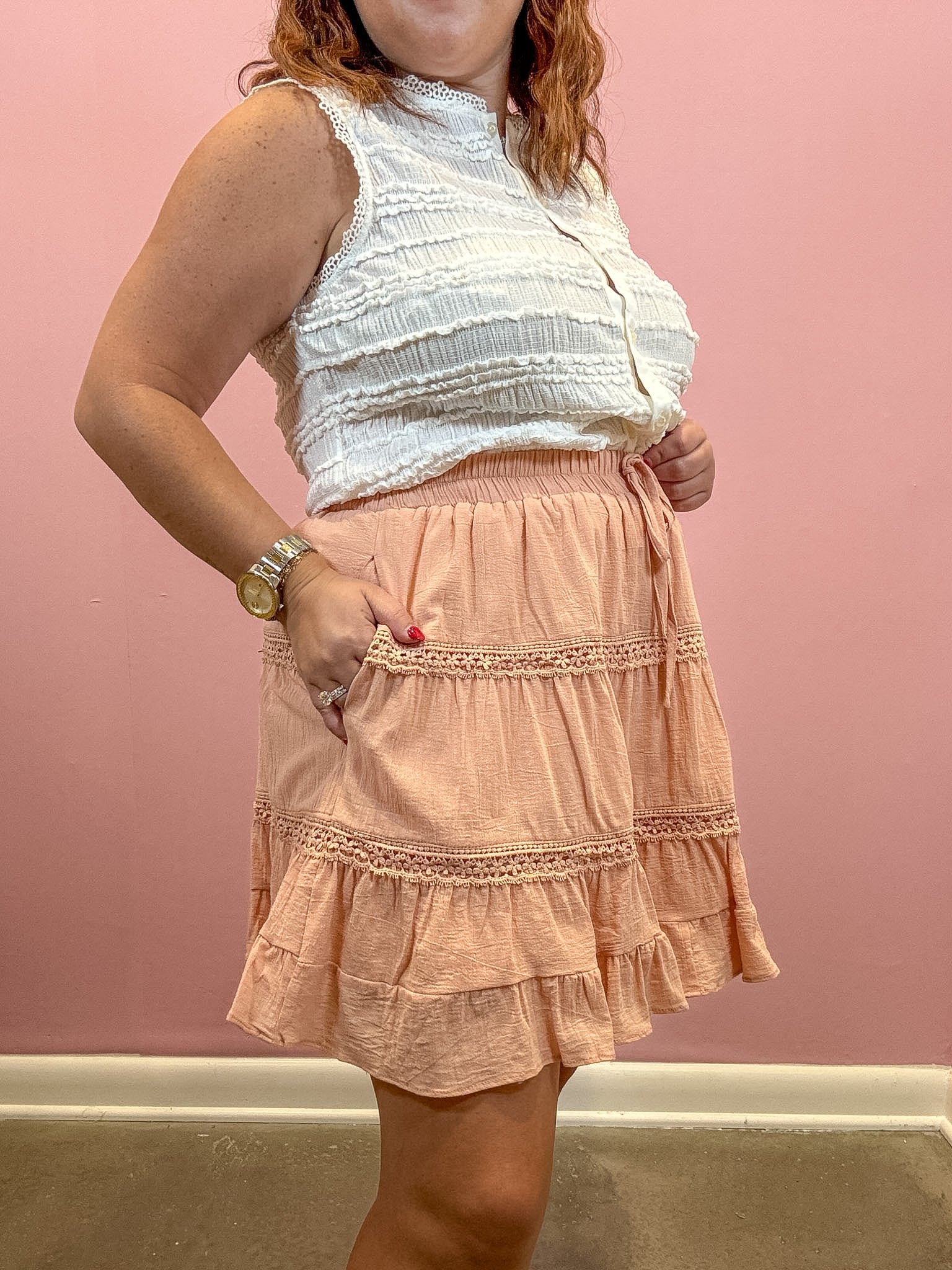 Josie Eyelet Trim Mini Skirt