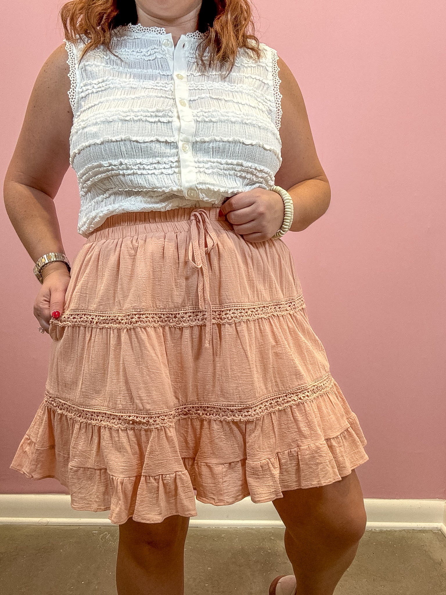 Josie Eyelet Trim Mini Skirt