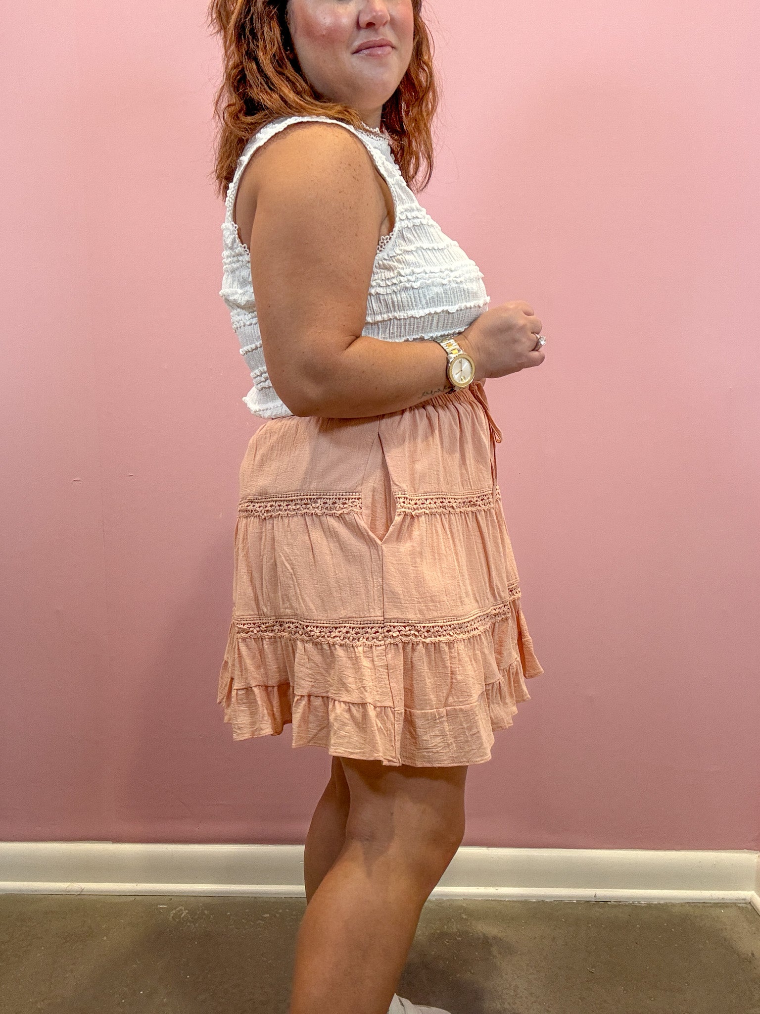 Josie Eyelet Trim Mini Skirt